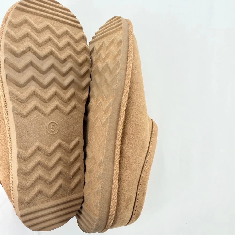 Cat & Jack Nola Brown Faux Suede Faux Fur Lined Slippers Kids Size 5 NWT